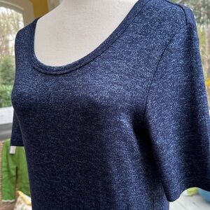 Maxi Dress S by Fleur Bleue EUC Short Sleeve Jersey Side Slits Dark Blue Marl